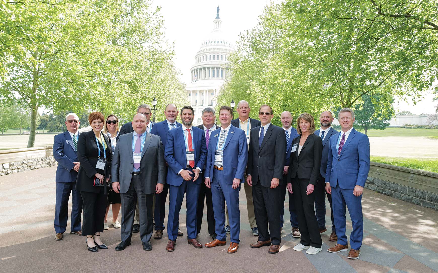 Past ICBA chairman Lucas White (front row, center right) and fellow community bankers visited Capitol Hill to meet with legislators on behalf of the community banking industry during the 2024 ICBA Capital Summit.